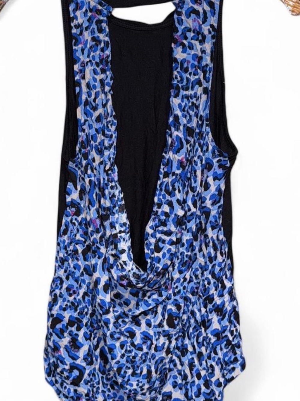 Juicy Couture Black Tank with Blue Leopard Draped Back